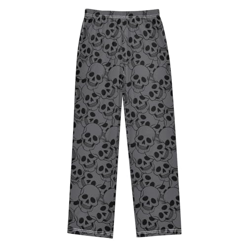 Skull Head Print Boys Long Pants Soft Trousers Elastic Waist Kids Lounge Bottoms with Pockets S-XL