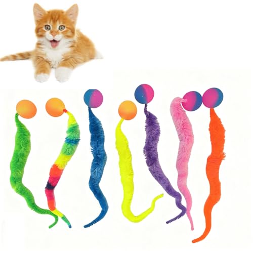 MEISO Rebondissante Chat Balle à Queue 7PCS Jeux Chat avec Balle Jouets pour Chats à Base de vers pour Les Chats à Poursuivre et Sauter Dessus(modèle...
