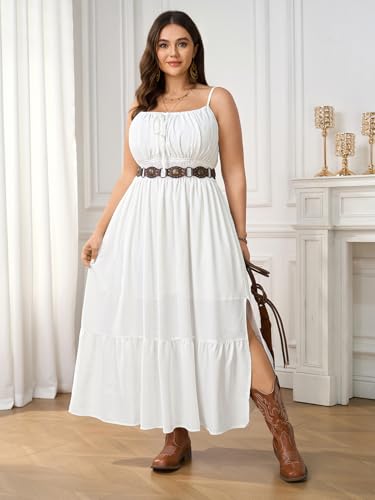 Image of SCOMCHIC Plus Size Summer Boho Dresses Spaghetti Strap Sleeveless Casual Sundress Smocked Flowy Slit Beach Maxi Dress