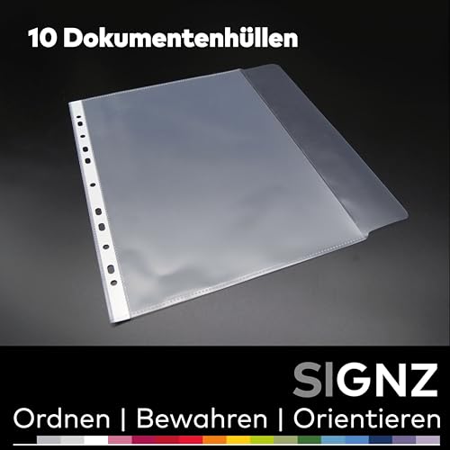 SIGNZ Prospekthüllen MIT KLAPPE (DIN A4, SEITLICH OFFEN, extra starke 120 my, 10 Stück, genarbt, CO2-neutral hergestellt, made in Germany
