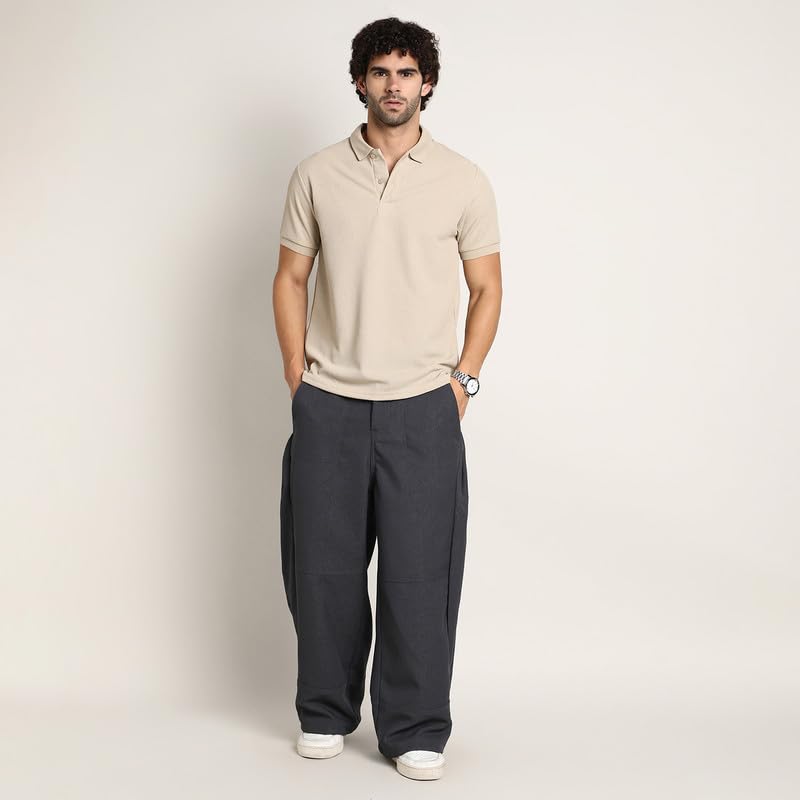 Image of CAHOOT Men's Cargo Trousers for Casual Wear | Mid-Rise | Relaxed Fit | Button Closure | Cargo Pants Crafted with Comfort Fit for Everyday Wear