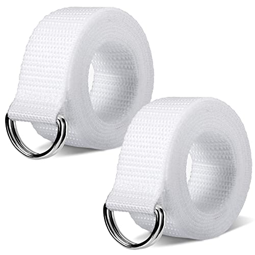 Seematn Web Football Belt 52 Inches Football Pants Belt D Ring Belts for Men Women Youth Boys Kids Girls(White 2 Pcs)