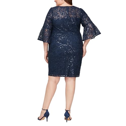 Image of Alex Evenings Womens Plus Size Short Shift Dress with Embellished Illusion Detail