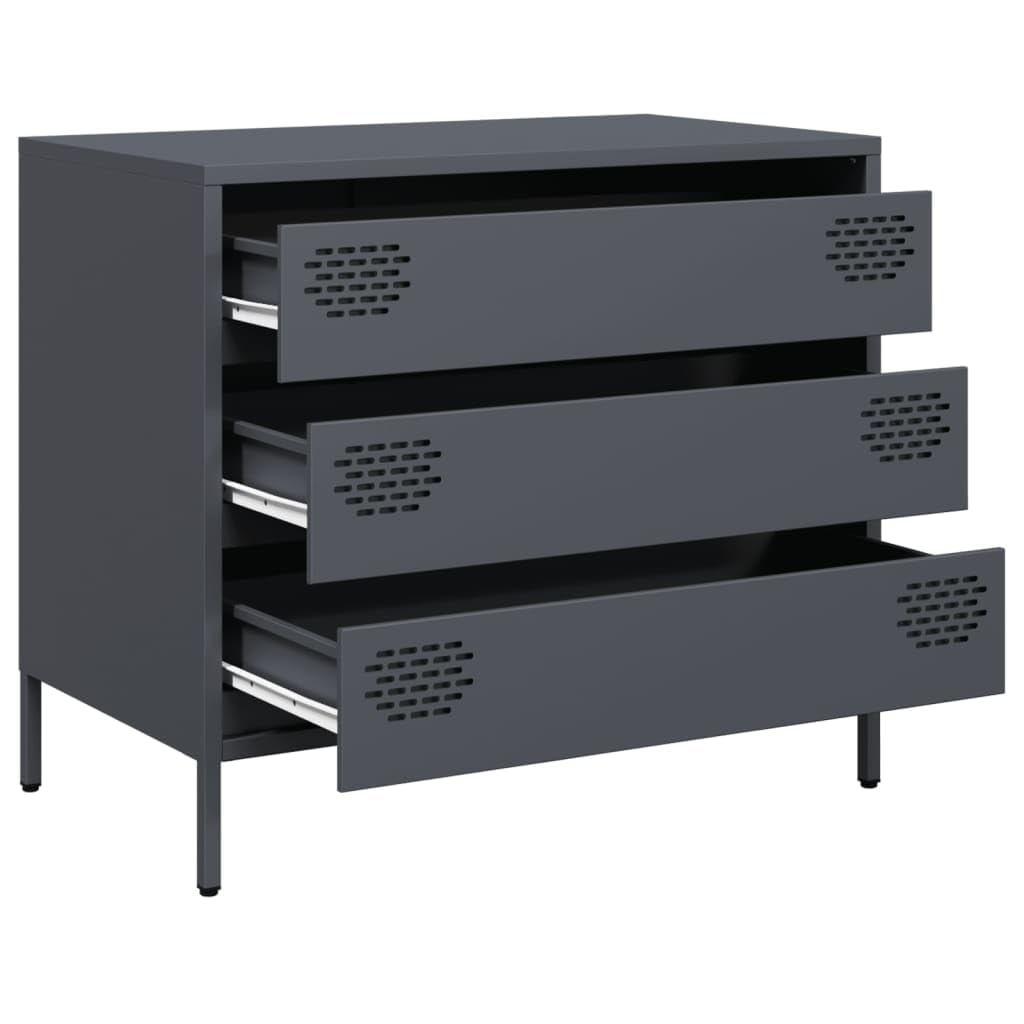 Acero laminado en frío con cajones estilo clásico Antracita 68x39x58 5 cm | Aparador 3 cajones antracita acero laminado en frío 68x39x58,5 cm mueble almacenaje para salón dormitorio oficina con sistema
