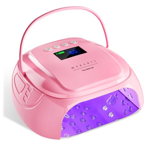 Makartt UV Nail Lamp 30W Fast Curing UV Light with Handle Rechargeable Cordless Nail Dryer for Gel Nail Polish with 45 Beads Dual Lights 4 Timers LCD Smart Sensor for Nail Art Design(Pink)
