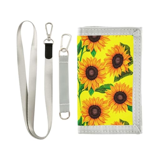 Sunflowers Green Leaves Kids Wallet for Boys Girls Outdoor Sport Trifold Wallets for Youth Teen Children Wallet with Zippered Coin Pockets Card Holders Front Pocket Wallets with Magic Sticker
