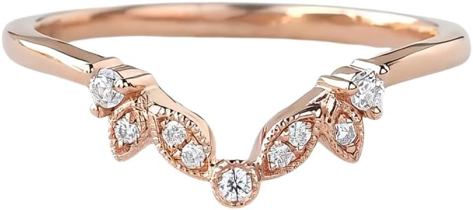 YDD Moissanite Wedding Band S925 10K 14K 18K Gold Vintage Inspired V Shaped Wedding Band Unique Wedding Rings for Women Free Engraving