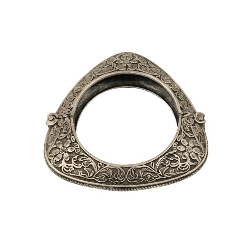 Triangular Floral Kada for Women | Grey-Toned Oxidised Bracelet with Floral Pattern Detailing | Ethnic Jewellery Accessory for Festive Occasion, Party, Gifting and Traditional Styling-image-22