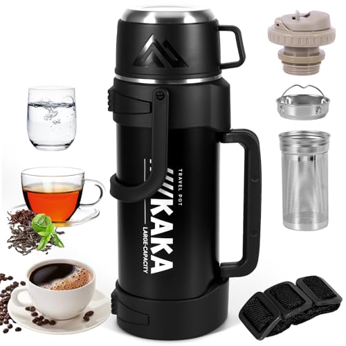 Flask for Hot Drink - 2L Large Capacity Vacuum Insulated Bottle Leakproof Stainless Steel Hot Water Thermal Flask 24hrs Water Bottle for Hot and Cold Drinks Coffee Cup Lid with Handle BPA-Free