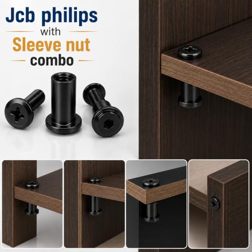 Image of By VP INDUSTRIES (Combo -20 Pcs) M6x50 mm JCB Phillips Head Screw with Sleeve Nut | Black Zinc Male-Female Connector for Woodworking, Electrical Fittings, DIY Projects & Industrial Applications