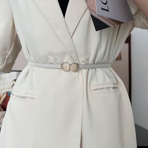 Women Skinny Leather Belt Solid Color Shell Alloy Interlock Buckle Adjustable Slim Waist Belt For Dress Jeans Coat2