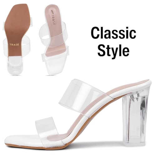 Image of TRASE Transparent Double Strap Block Heels for Women Stylish | Fashionable Heel Sandals for Girls | Elegant & Formal Footwear