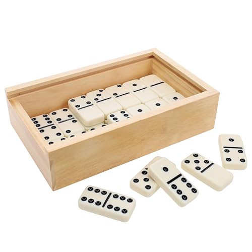WE Games Double 6 Ivory Color Dominoes with Black Dots in Wooden Case, Game Night, Birthday Gifts, Dominoes Set for Adults