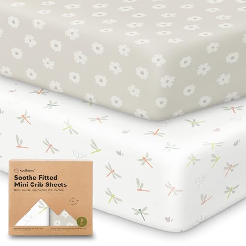 Image of 2-Pack Mini Crib Sheets Fitted - 38x26 Pack N Play Sheets for Pack and Play Mattress, Organic Cotton, Soft & Breathable Playard Bedding, Neutral Mini Toddler Bed Cover for Boys, Girls (Meadow)