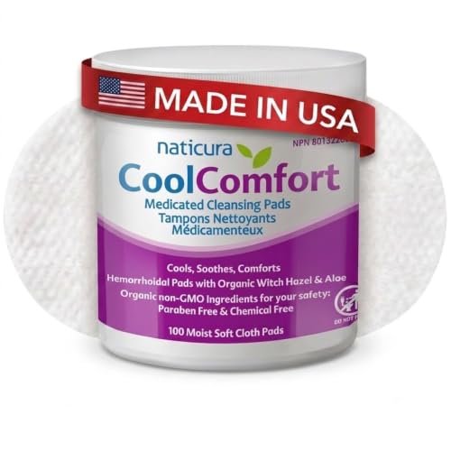Image of Naticura CoolComfort Witch Hazel Wipes for Hemorrhoid Treatment 100 Pads | Made in USA, Organic Witch Hazel & Aloe Pads, Postpartum Recovery, Fast Cooling Relief, Burning, Itching & Swelling Relief