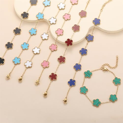 RWQIAN Gold Plated Five Leaf Lucky Clover Bracelets for Women,Red Clover Link Flower Charm Bracelets,Adjustable Clover Bracelet Chain Jewelry Gifts Trendy for Birthday Christmas Day - Image 6