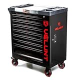 VELUNT Tool Trolley Cabinet with Tools, Heavy Duty Steel Workshop Storage Chest, Rolling Tool Box with Drawers, Mechanic Garage Tool Carrier (VLTC8/6) (Black)
