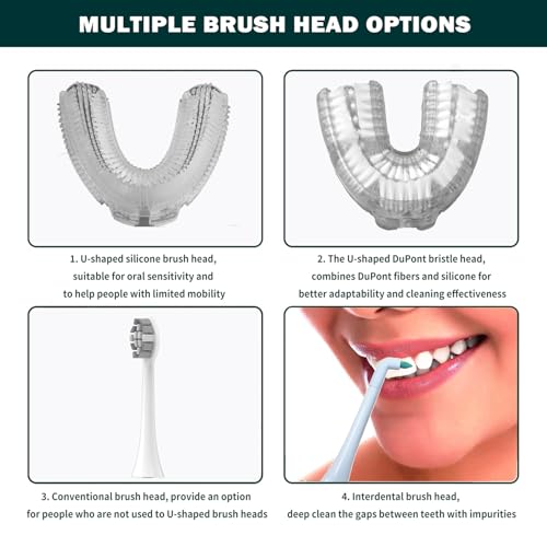 Image of 360 U-Shaped Toothbrush, Newupgrade Sonic Electric Toothbrushes for Adults, Multiple Brush Heads Options, IPX7 Waterproof, 360 Cleaning Suitable for People with Limited Mobility