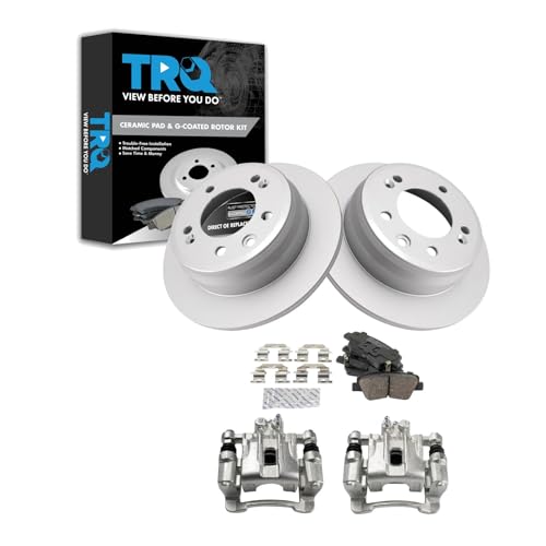 Image of TRQ Rear Brake Pad and Rotor Set Ceramic G Coated Rotors Calipers | For 2016 Kia Sportage Front Wheel Drive with Manual Parking Brake