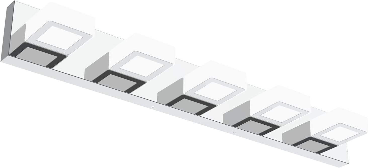 Ralbay Chrome Bathroom Vanity Lighting Fixtures Acrylic Rotable 360ยฐ LED Modern Bathroom Vanity Light Over Mirror (6000K White Light)
