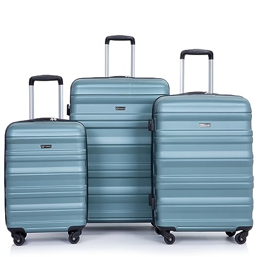 Amalodie 3 Piece Spinner Suitcase Set: Hardshell Expandable Luggage - TSA-Approved Carry-Ons for Simplified Travel Packing (Slate Blue, Expandable 3 Piece Set)