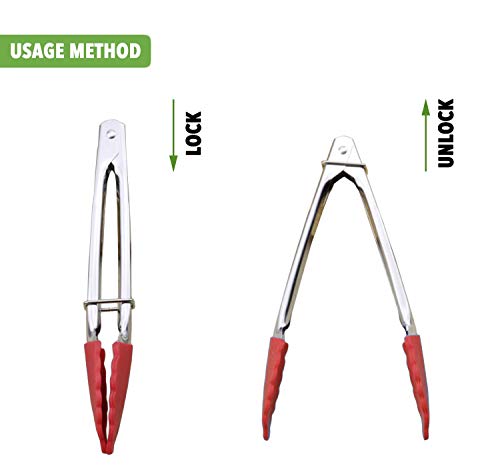 Hinmay Mini Tongs With Silicone Tips 7-Inch Serving Tongs, Set Of 3 (Green Red Blue) #TOP3