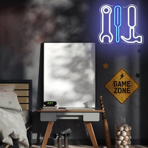 Image of Tool Set Neon Sign Garage Neon Sign for Wall Decor LED Neon Lights for Hardware Shop USB Dimmable Neon Sign for Man Cave Workshop Garages, or Shops 12.9x13.7 Inches