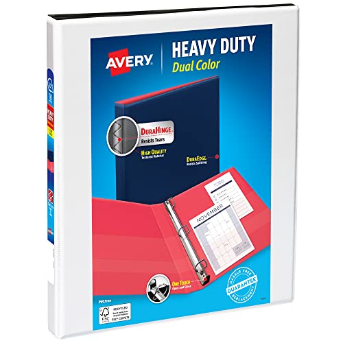 Image of Avery Heavy-Duty Dual Color 3 Ring Binder, 1 /2 Inch Slant Rings, White /Black View Binder (17880)