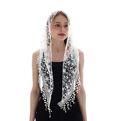 LMVERNA Triangle Lace Mantilla Veil Tulle Scarf Covering Church Veil for Mass Wedding Bridesmaids