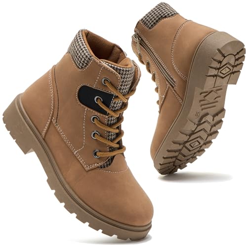 Daclay Toddler Boys Girls Boots Kids Work Boots Winter Snow Boot Hiking Outdoor Shoes Brown