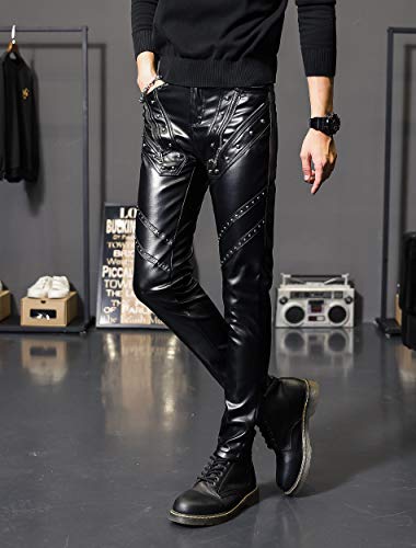 Men`s Rock Steampunk Studded PU Leather Pants Slim Fit with Rivet2