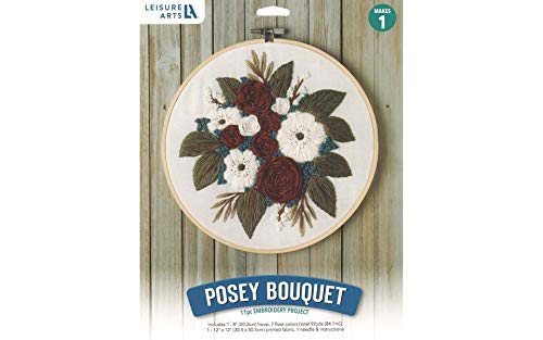 Image of LEISURE ARTS Embroidery Kit 8 inch Posey Bouquet - Cross Stitch Kits for Beginners - Embroidery kit for Beginners - Embroidery Kits for Adults - Embroidery Kits for Adults