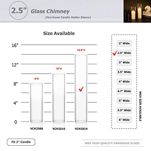 Wgvi Hurricane Candle Holder Sleeve, Wide 2.5", Height 14", Clear Glass Cylinder Candleholder, Chimney Tube, Open Ended Candle Shade, 24 Pieces Bulk #TOP2