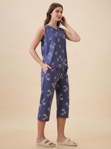 Image of AV2 Women's Cotton Printed Round Neck Short Sleeve Night Suit Set | Capri Set | Casual Night Dress for Women-2127