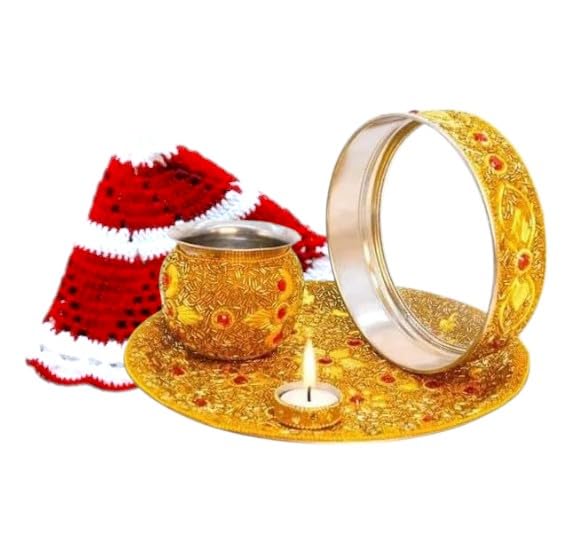 Karva Kalash en Laiton et Assiette Aarti BRACOP pour Rite Hindou et Temple