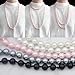JSEA 32/48/60 Inches 8mm Glass Pearls Strand Layered Necklace Knoting Beaded Long Necklace White Beige Pink for Women(P-60)