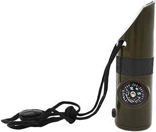 Oniissy 7 in 1 Outdoor Survival Pfeife mit LED Taschenlampe, Thermometer, Lupe, Signalspiegel & Staufach für Wandern, Camping