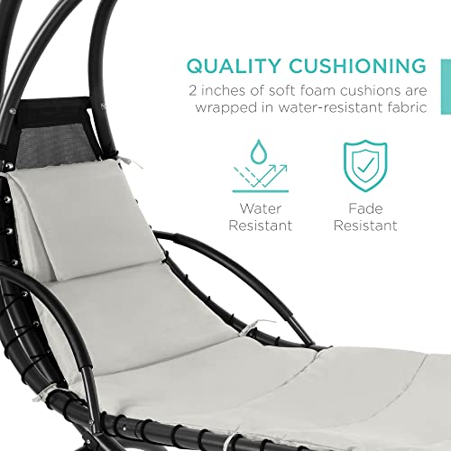 Best Choice Products Outdoor Hanging Curved Steel Chaise Lounge Chair Swing W/Built-In Pillow And Removable Canopy - White Sand #TOP3