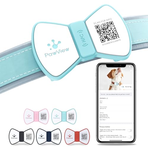 PawView Silent Silicone Dog Name Tags Personalized for Pets with Bow Tie Style, Slide On Dog ID Tag with QR Code & NFC - Scan QR for Instant Location Alert, Emergency Contact (Robin's Egg Blue) PawView Silent Silicone Dog Name Tags Personalized for Pets with Bow Tie Style, Slide On Dog ID Tag with QR Code & NFC - Scan QR for Instant Location Alert, Emergency Contact (Robin's Egg Blue)