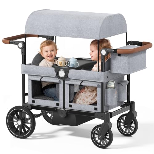 Kinder King Folding Wagon Stroller for 2 Kids, Gray
