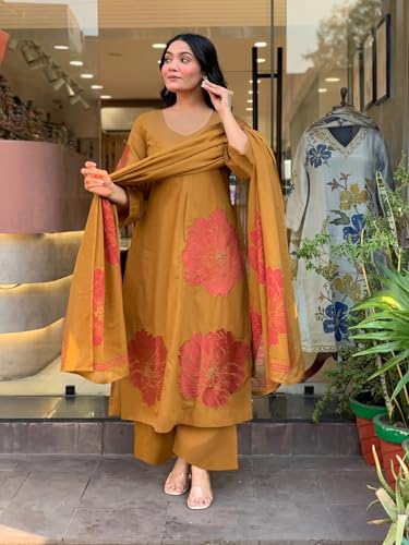 Image of ANNI Designer Women's Rayon Viscose Straight Printed Kurta with Palazzo and Dupatta | Soft Breathable Fabric | Elegant Ethnic Outfit for Office, Casual Outings and Festive Styling