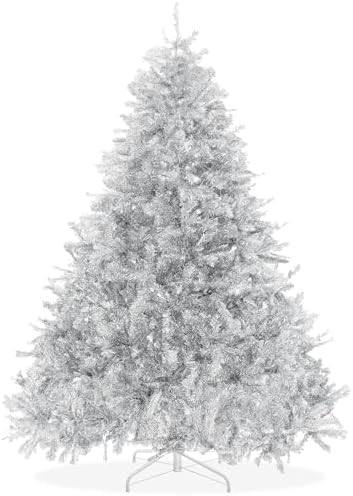 Casafield 7.5FT Silver Tinsel Artificial Holiday Christmas Tree w...