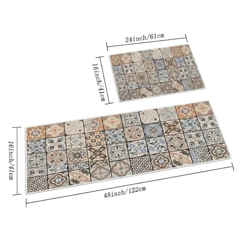 Image of HomeCloud Rectangular Kitchen Mat | Anti-Slip, Soft, Washable, Printed Designs for Floor, Kitchen & Room (6mm Thick) Pack of 2 Contain (1 Large (41 X 122 Cm) 1 Small 41 X 61 Cm) (Orange Multi)