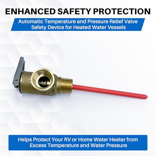 Image of Upgrade 1 /2 inch NPT Thread 210F 150 PSI Temperature Pressure Relief Valve for Atwood /Dometic RV Water Heaters, Thickened Brass Safety Valve for Hot Water Heaters and Tanks with Extended Probe