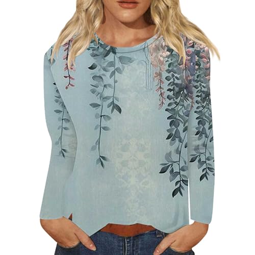 Camisetas de manga larga para mujer, estilo casual, cuello redondo, a la moda, básica, tipo túnica, sin botones, pantalones cortos de yoga para mujer, azul, XL