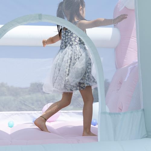 Kids Toddle Pink Bouncy Castle with Ball Pit and Canopy - Image 5