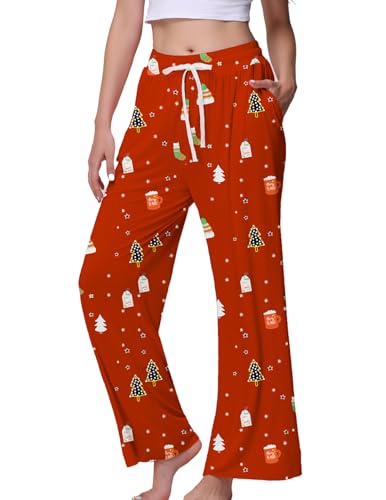 Image of Veseacky Women's Wide Leg Lounge Pants Yoga Pajamas Comfy Stretch Drawstring Pajamas Puls Size Dance Bottoms S-4XL