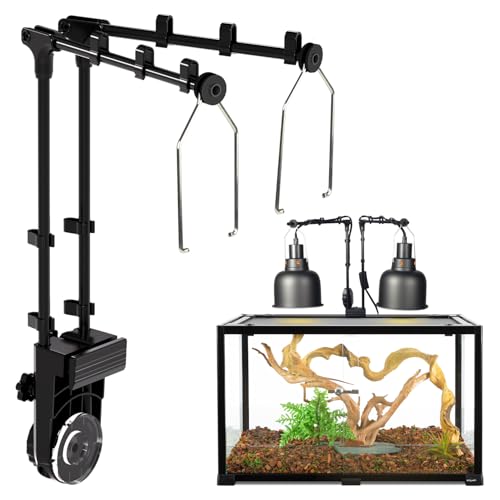 REPTI ZOO Dual Reptile Lamp Stand Reptile Light Stand with Two Flexible Brackets Height Adjustable (13.4 inch to 18.5 inch) for Hanging Heat Lamp Holder and Light Fixture