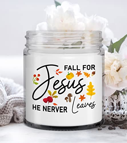 Thanksgiving Candle Fall for Jesus He Never Leaves, House Family Together Dinner Table Decoration, Thanksgiving Dining Decor, Thankful Fall Turkey Party Thanksgiving Gift for Women Christian