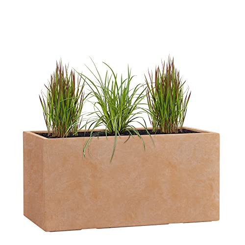 Pflanzwerk® Pflanzkübel TUB Terrakotta 30x60x30cm XXL – Rechteckig – Großer Fiberglas Blumenkübel für außen und innen - Frostbeständig - UV-Schutz - Markenqualität